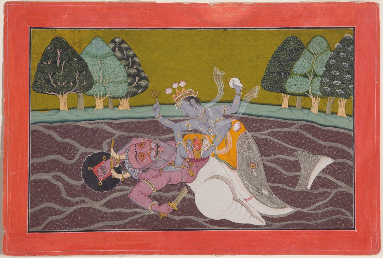 Matsya，Vishnu的鱼化身，1745年（纸上不透明的黄金和黄金） 作者 马赫什