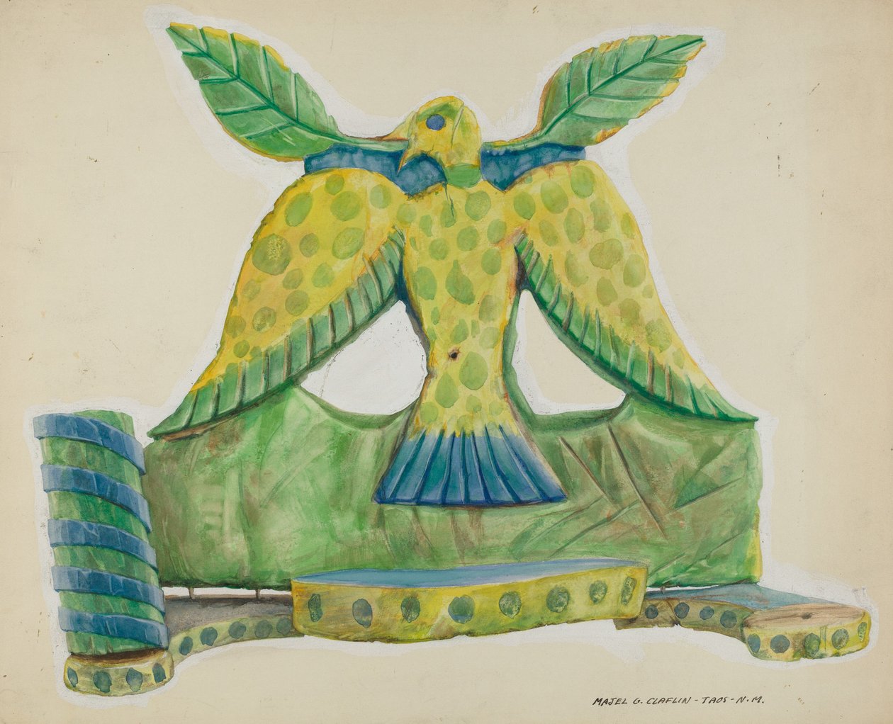 彩绘木制壁炉，约1939年。 作者 马杰尔·G·克拉弗林