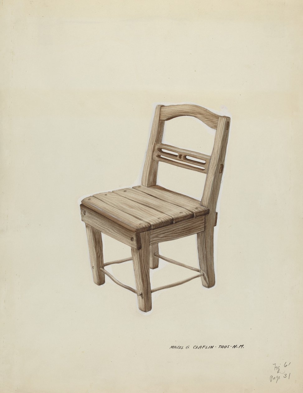 小木椅，约1937年。 作者 马杰尔·G·克拉弗林