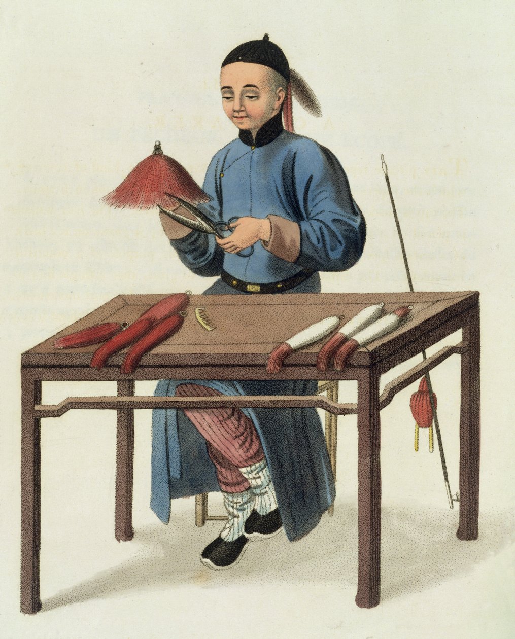 一个Cap Maker，来自&39;The Costume of China&39;的第51页，由J. Dadley，1800年雕刻 作者 乔治·亨利·梅森少校