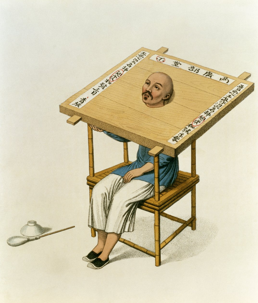 “中国的惩罚”中的第13块木领的惩罚，由J. Dadley雕刻，1804年 作者 乔治·亨利·梅森少校
