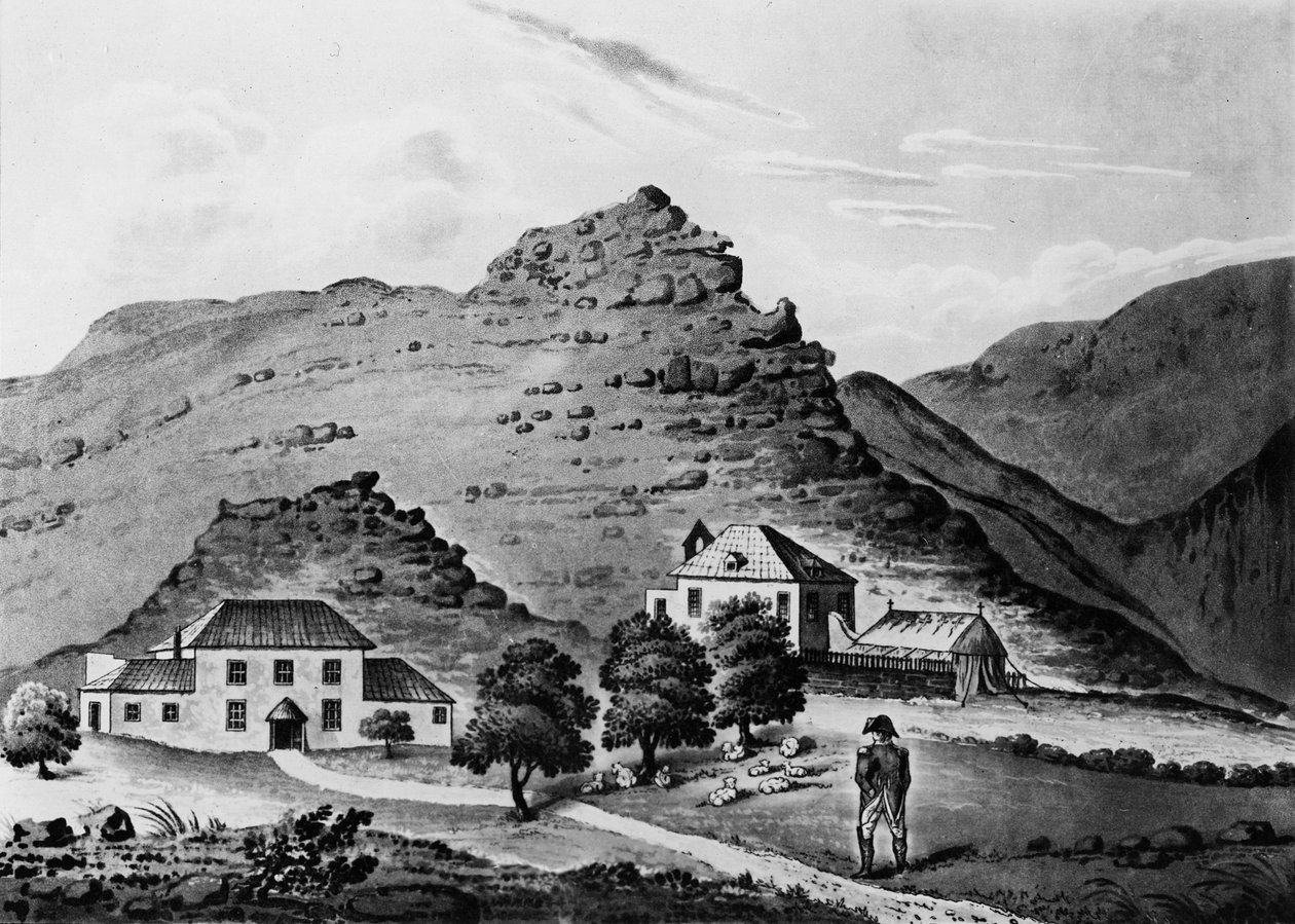 拿破仑面对&39;The Briars&39;，Balcombe家族的家，于1815年10月19日至18月12日，1816年在圣赫勒拿岛为拿破仑提供住宿 作者 鲁道维克·斯图尔特少校