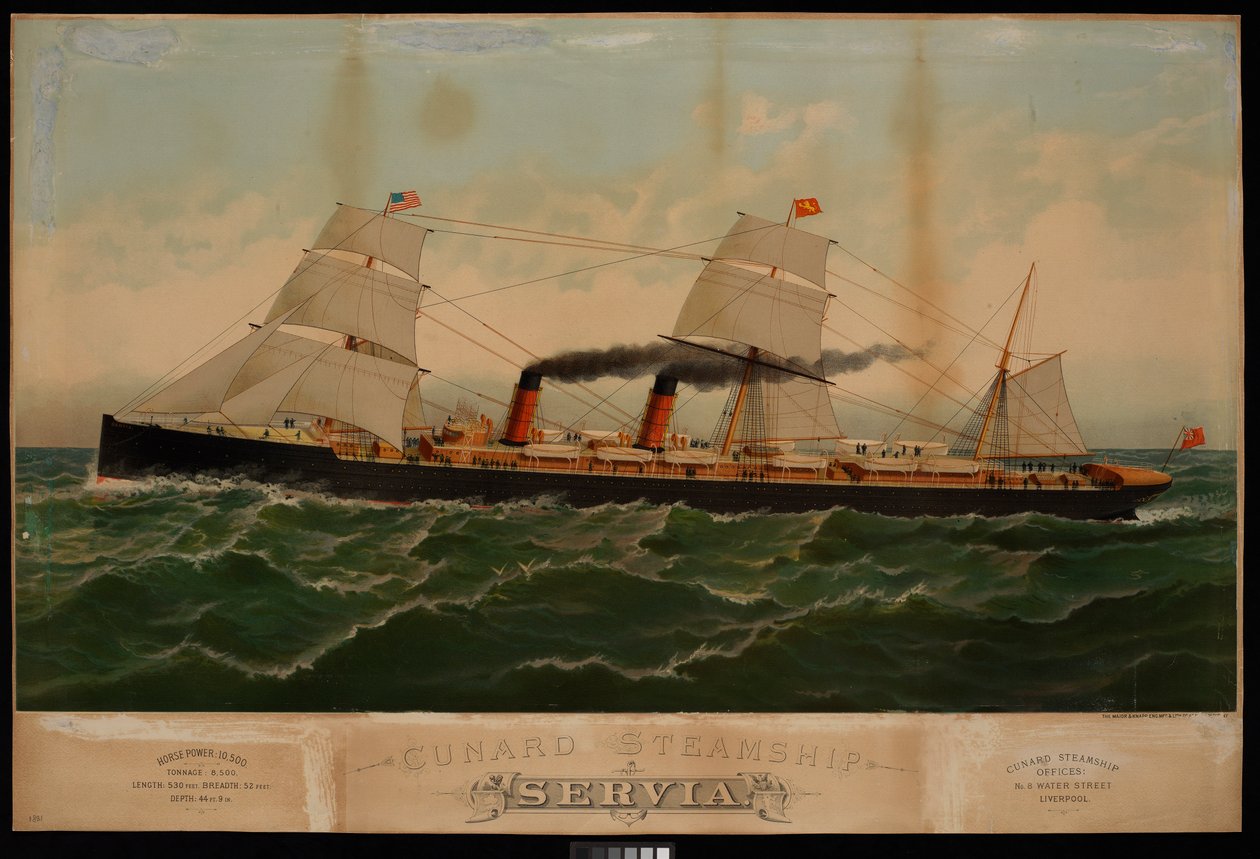 Cunard Steamship Servia... （彩色石版画） 作者 少校和纳普·萨罗尼