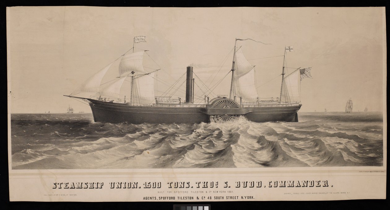 蒸汽船联盟。1500 吨，船长 Thos S. Budd。1851 年为 Spofford Tileston  Co 公司建造 作者 少校和纳普·萨罗尼