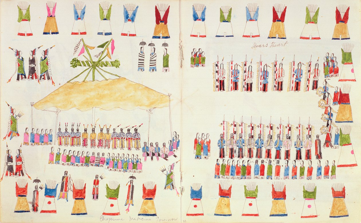 熊的心。 Cheyenne Medicine pow-wow，来自1877年佛罗里达州圣奥古斯丁Fort Marion制作的草图 作者 做药