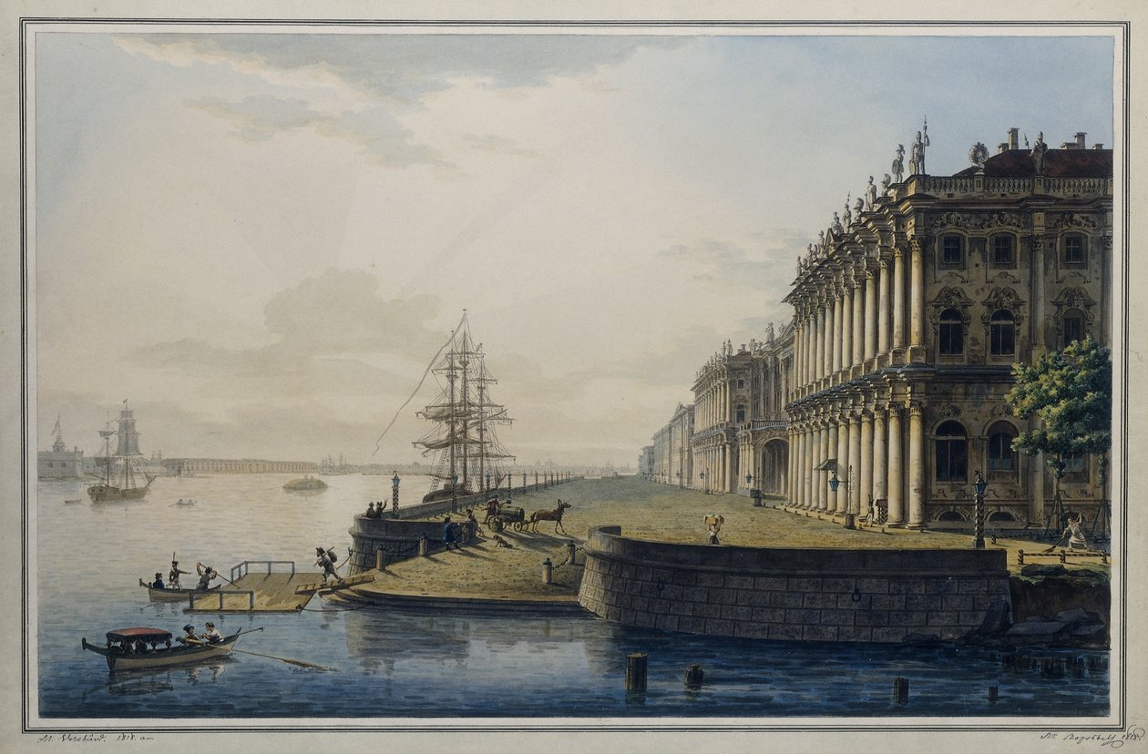 帝国冬宫的景色，1818年 作者 Maksim Nikiforovich VorobOev