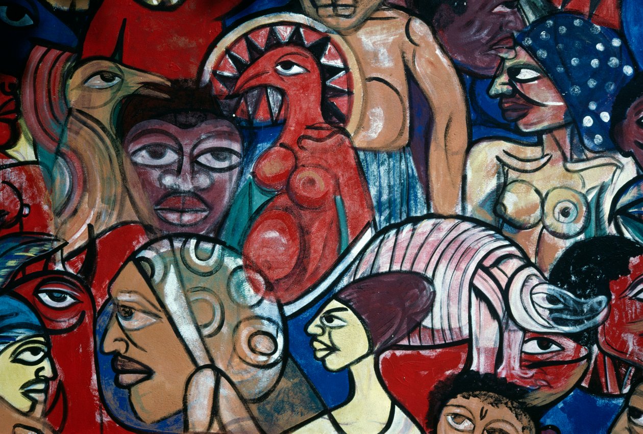 面孔》，马普托自然历史博物馆花园壁画，马兰加塔纳-瓦伦特-恩圭尼亚（1936-2011 年）创作，莫桑比克，20 世纪 作者 马兰加塔纳·瓦伦特·恩文亚