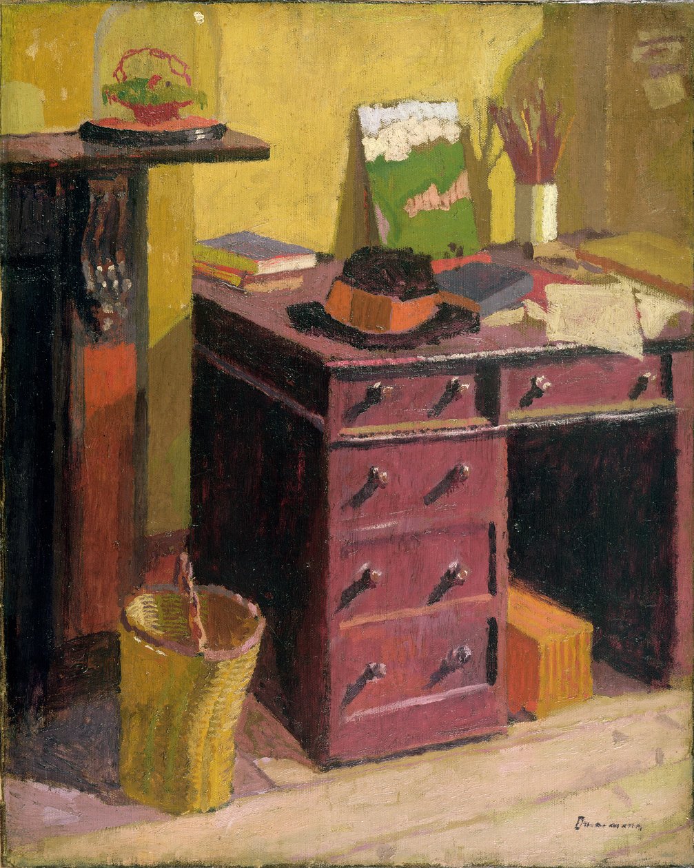 艺术家的书桌，1915年（船上油画） 作者 马尔科姆·德拉蒙德（Malcolm Drummond）