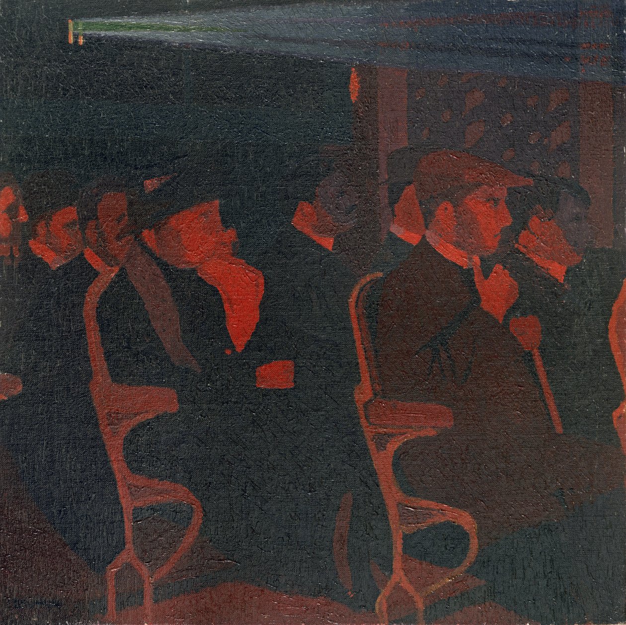 在电影院，约 1915 年（布面油画） 作者 马尔科姆·德拉蒙德（Malcolm Drummond）