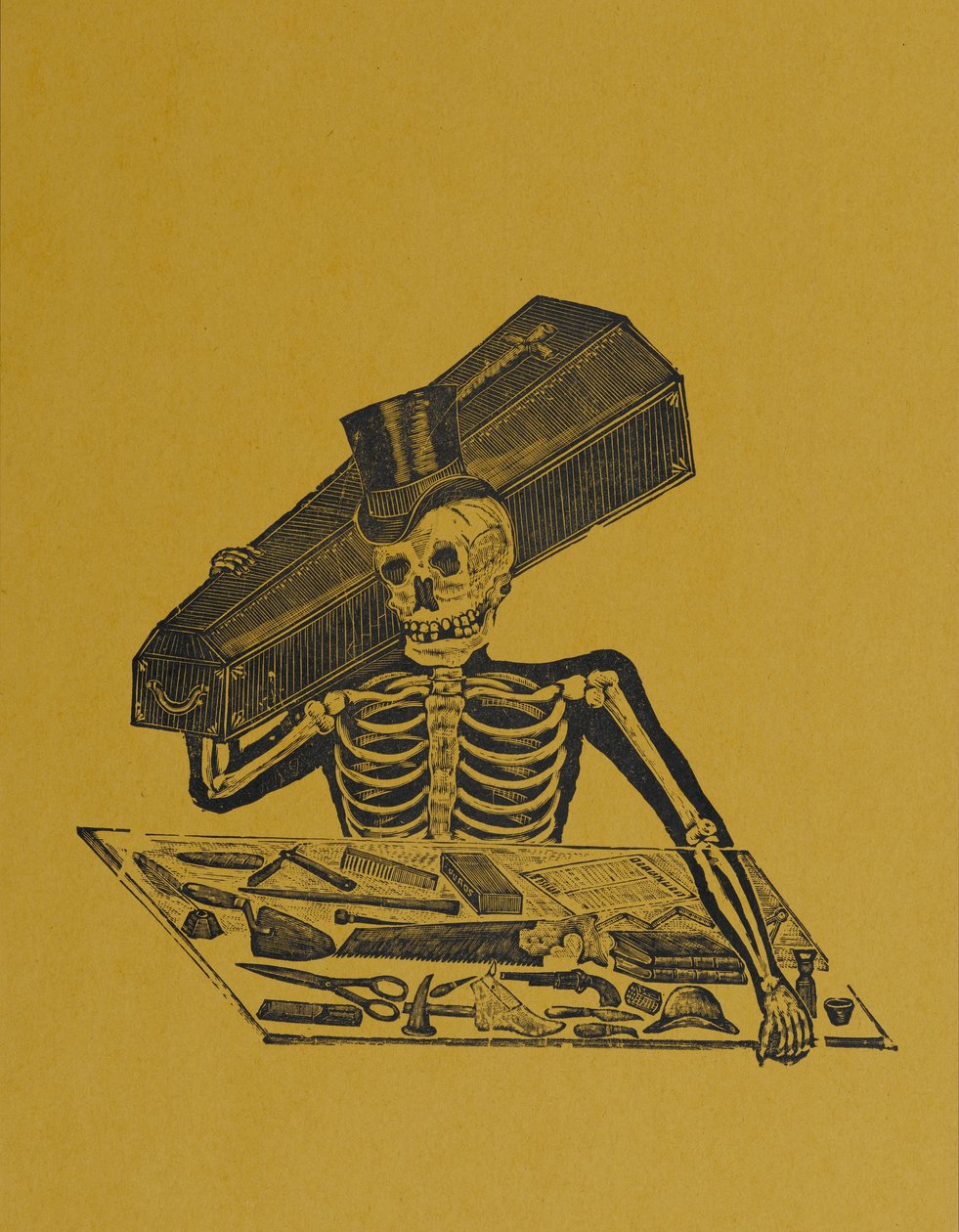 Skeleton Undertaker，来自330 Grabados Originales，由Antonio Vanegas Arroyo（1850-1917），墨西哥城，墨西哥（浮雕版画）印刷 作者 曼努埃尔·马尼拉
