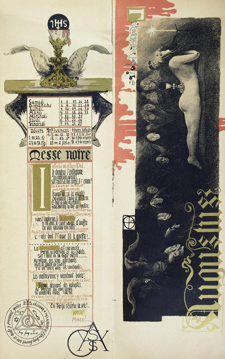黑色弥撒，8月份的一个魔术日历发表于1896年的“新艺术运动”评论 作者 曼努埃尔·奥拉齐（Manuel Orazi）