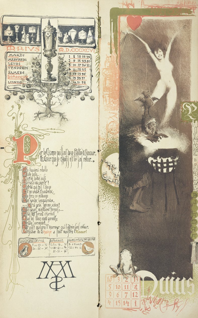 爱情药水，五月份的魔术日历，发表于1896年的“新艺术运动”评论 作者 曼努埃尔·奥拉齐（Manuel Orazi）