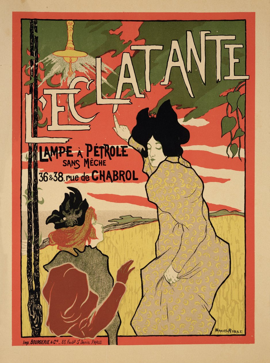 复制品广告&39;L&39;Eclatante&39;，一种无蜡石蜡灯，1895年 作者 曼努埃尔·罗伯（Manuel Robbe）