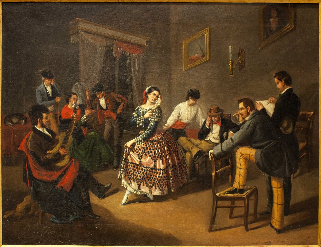 Dancer in a living room. Painting by Manuel Cabral Bejarano (1827-1891), oil on canvas 作者 Manuel Cabral和Aguado Bejarano