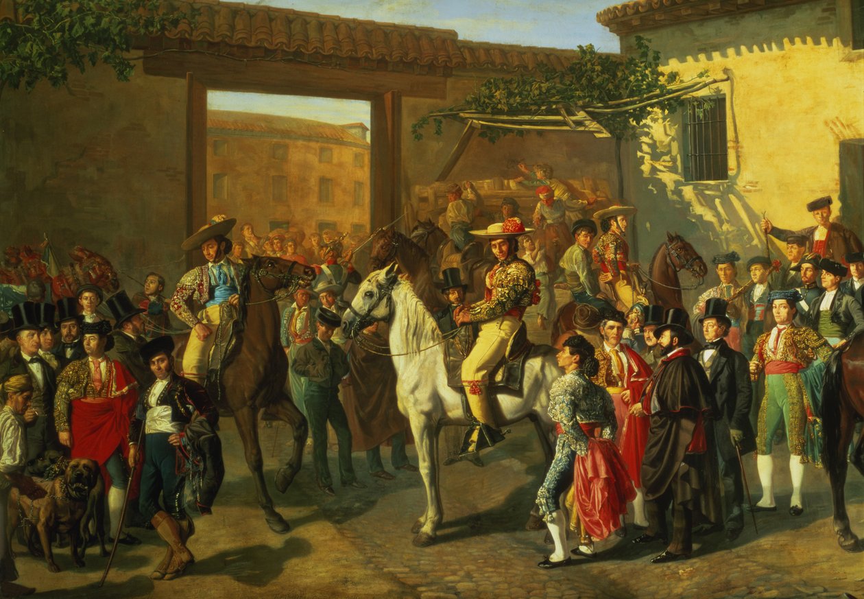 1853年马德里斗牛前斗牛场的马匹（细节） 作者 曼努埃尔·卡斯特拉诺（Manuel Castellano）