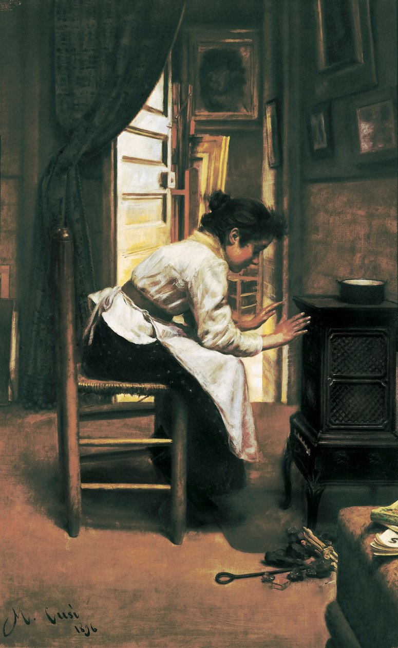 "炉子前的女人"，Manuel Cusi的画作 作者 曼努埃尔·库西（ManuelCusí）