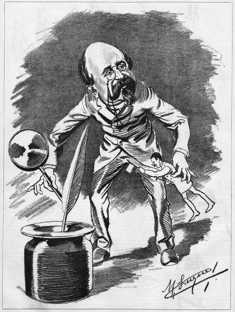 埃德蒙-贡迪内特（1828-1888）法国剧作家。漫画家Manuel Luque的漫画。载于1886年的《漫画》。 作者 曼努埃尔·卢克（Manuel Luque）