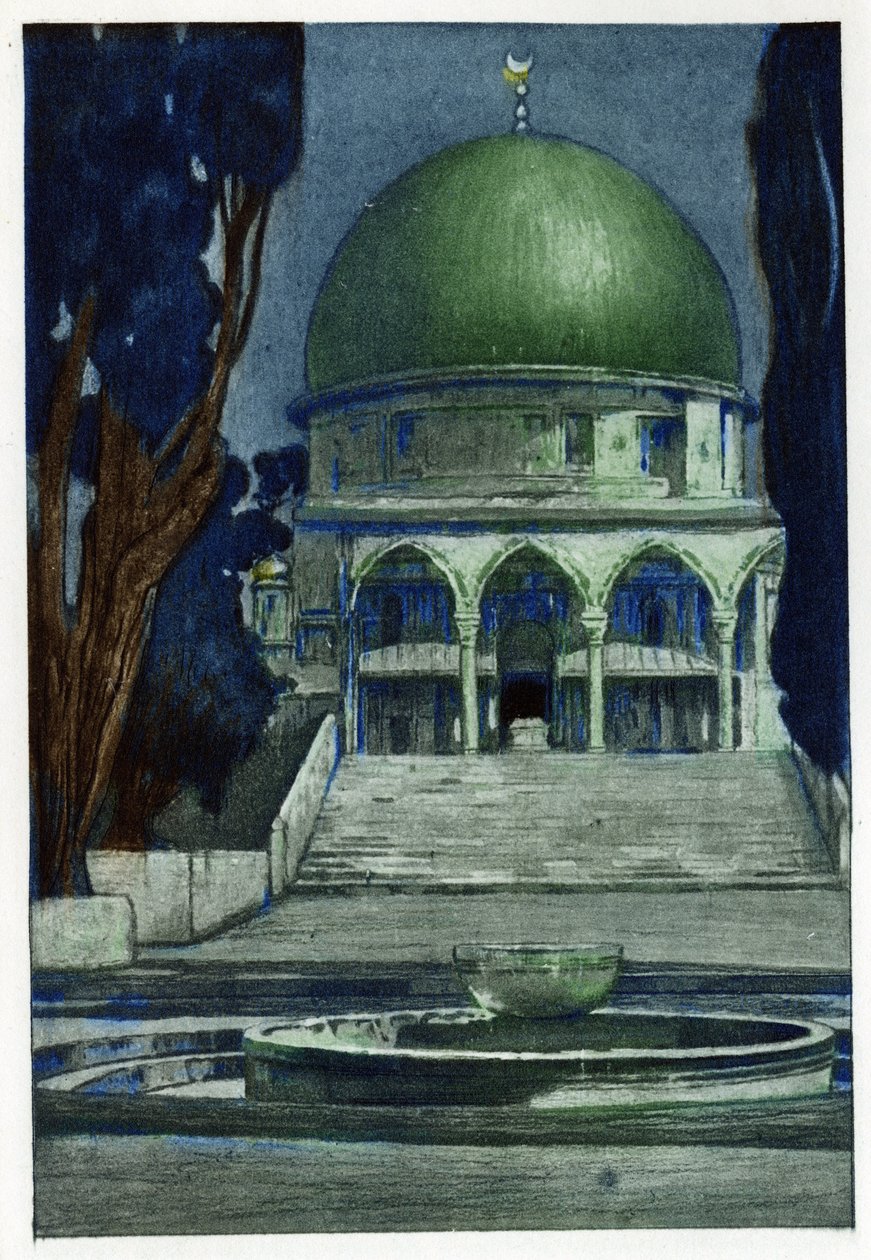 耶路撒冷的阿克萨清真寺（Al-Aqsa）。 曼努埃尔·奥拉齐 (Manuel Orazzi) (1860-1934) 的版画，“L
