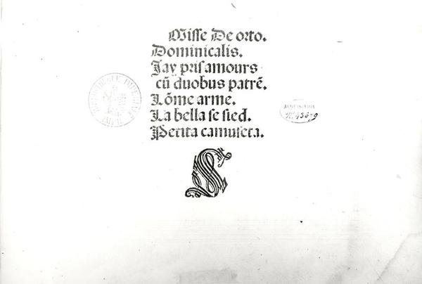 由Ottaviano Petrucci（1466-1539）1505印制的威尼斯公共弥撒的标题页 作者 马布里安诺·德·奥尔托