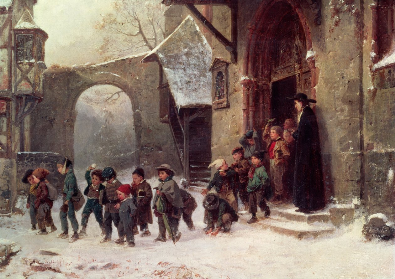 雪景：儿童离开学校，c.1853 作者 马克·路易斯·本杰明·沃捷