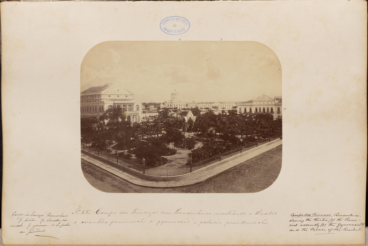 伯南布哥的 Campo das Princezas，展示了剧院、省议会、体育馆和总统府 作者 马克·费雷兹