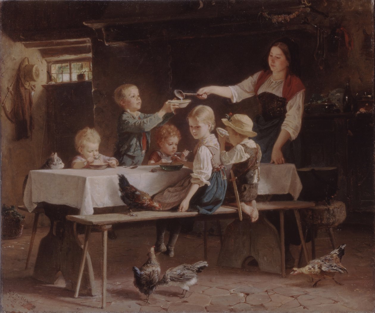午餐时的孩子们，1857年 作者 老马克·路易斯·本杰明·沃蒂埃
