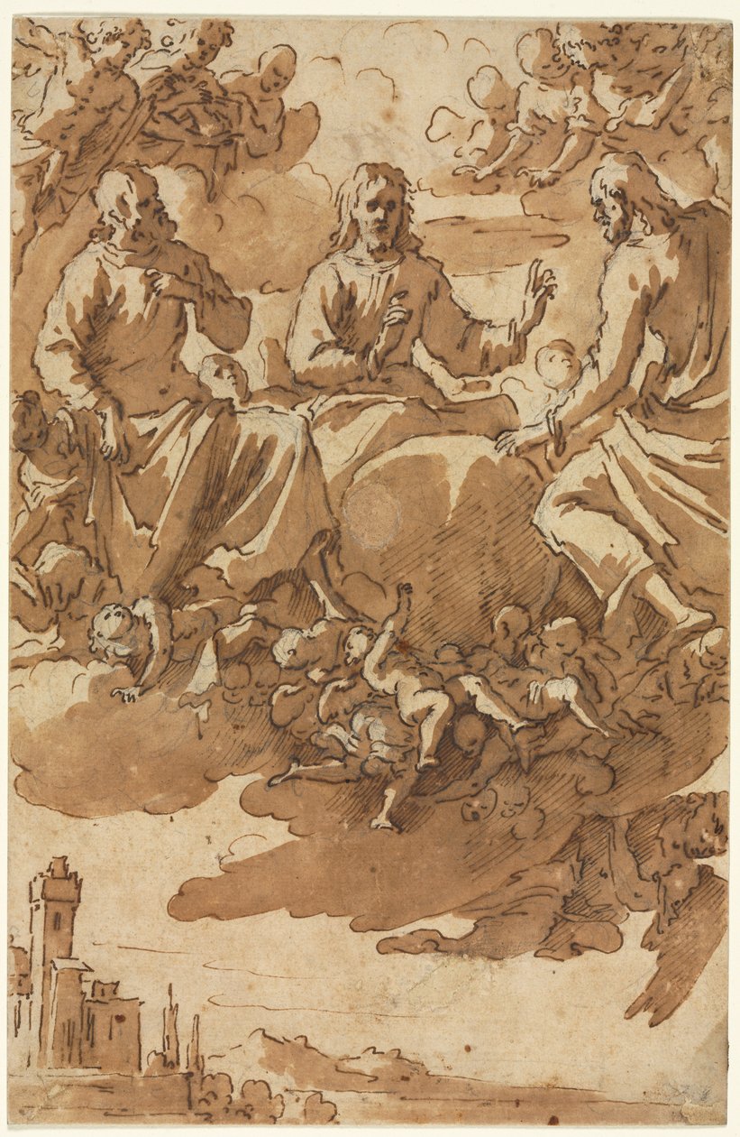 荣耀中的基督与两位圣徒 作者 马坎通尼奥·巴塞蒂（Marcantonio Bassetti）
