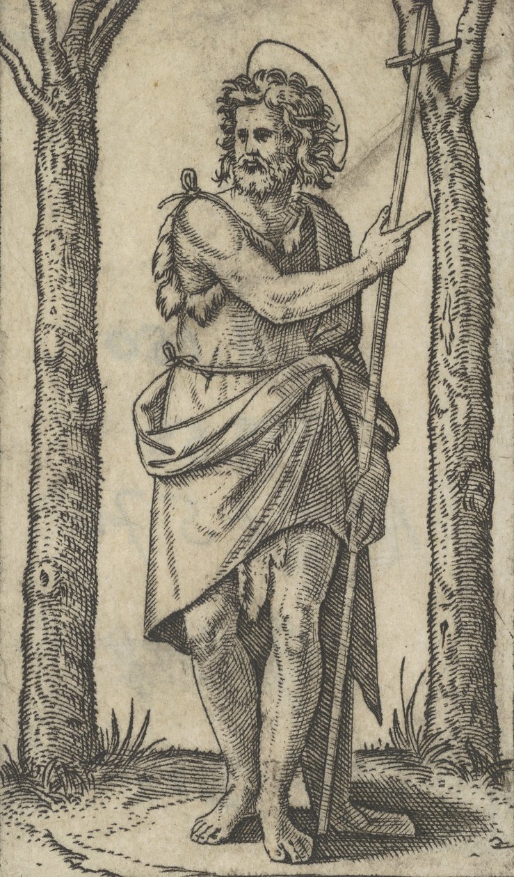 持杖的施洗约翰，出自 "Piccoli Santi "小圣徒系列，约1500-1527。 作者 马尔坎通尼奥·莱蒙迪