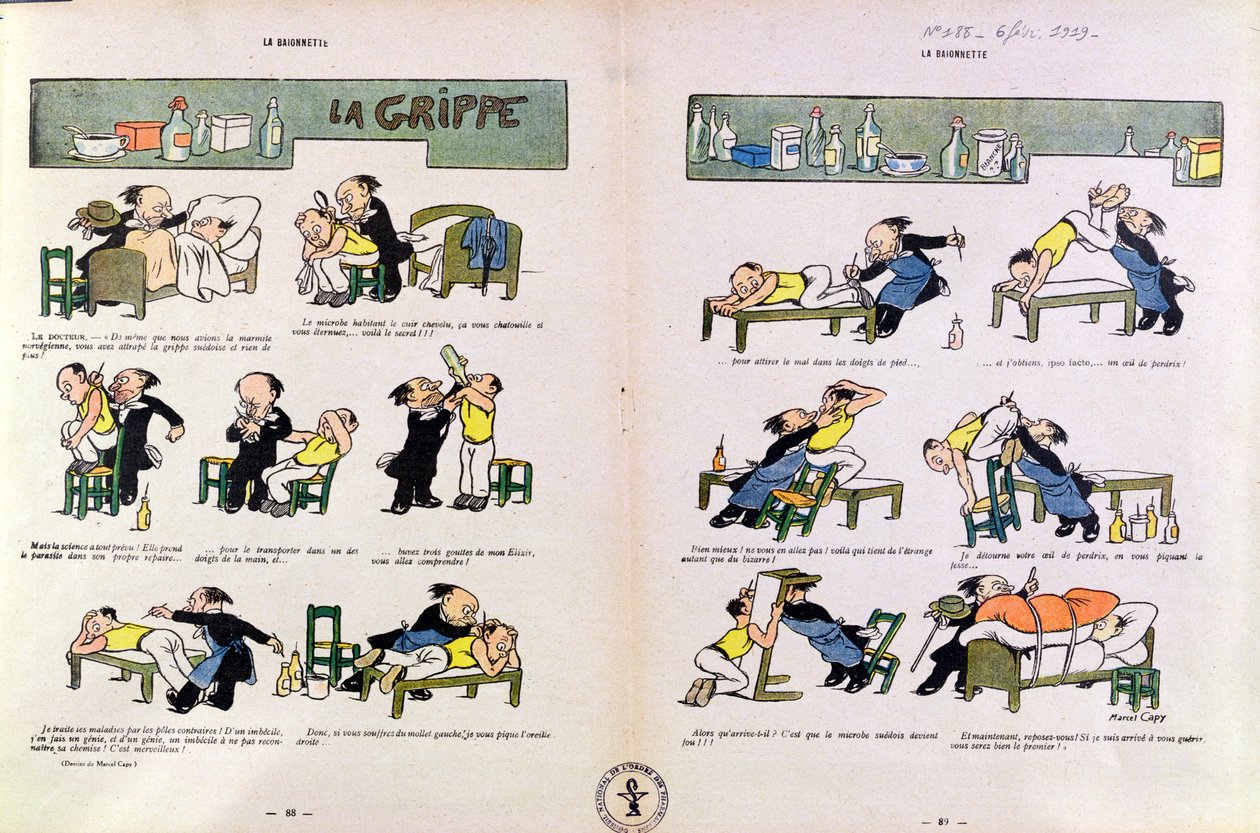 西班牙流感，来自&39;La Baionnette&39;，1919年2月6日 作者 Marcel Amable OL Capy
