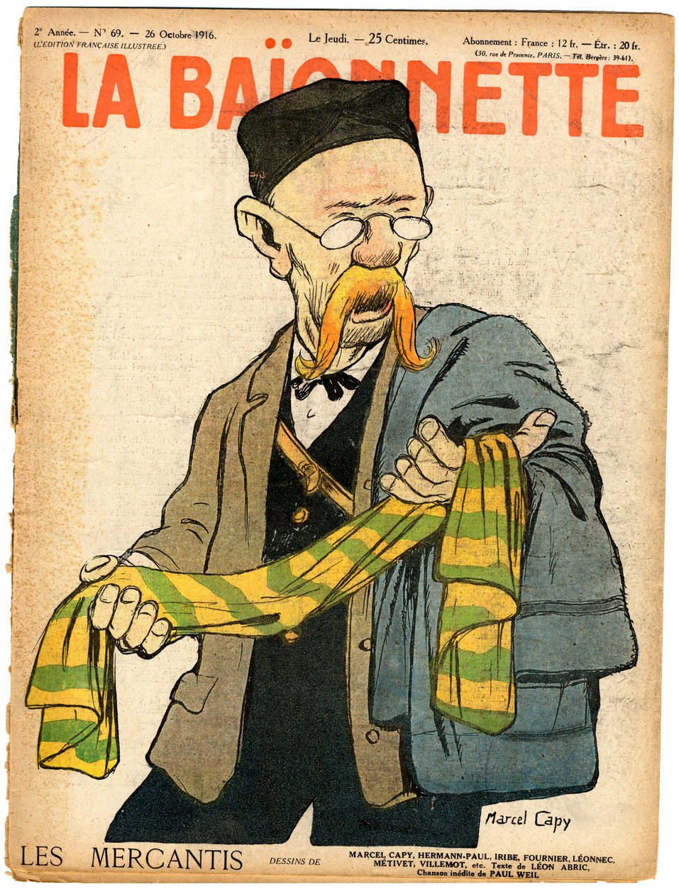 La Baionnette》的封面，彩色讽刺作品 作者 马塞尔·阿马布尔·OL·卡皮