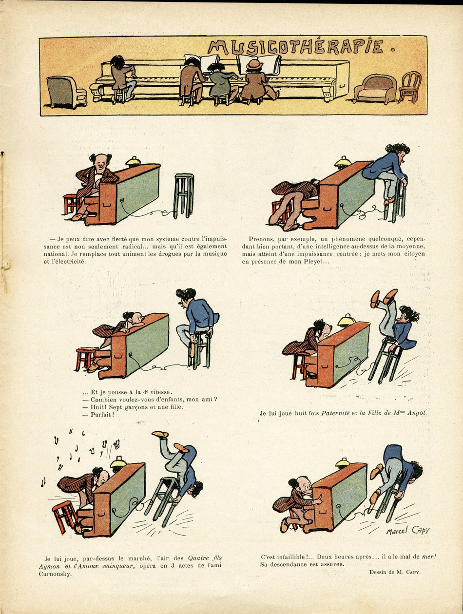 Marcel Capy (1865-1941)在Le Rire的插图，30/03/12 - Musicotherapie - 音乐，钢琴 作者 马塞尔·阿马布尔·OL·卡皮