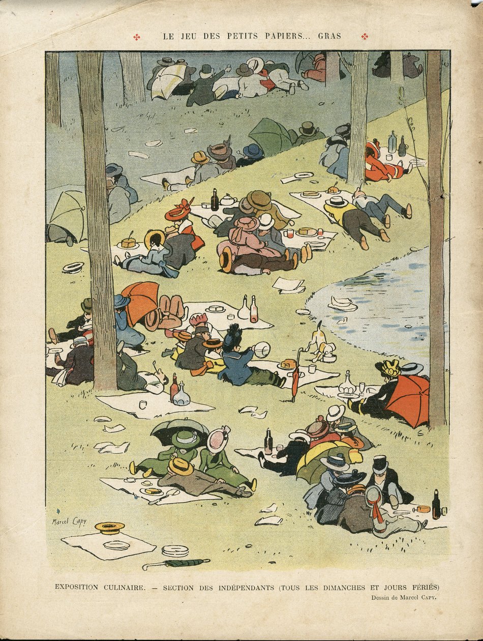 Marcel Capy (1865-1941)在Le Lire, 28/05/10的插图 - Le jeu des petits papiers... gras - 爱好, 野餐, 美食烹饪 作者 马塞尔·阿马布尔·OL·卡皮