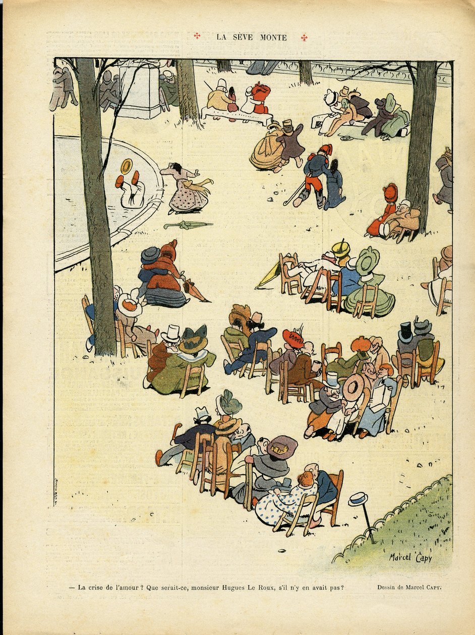 Marcel Capy (1865-1941)在Le Rire, 02/05/08的插图 - La seve monte - 爱，公共花园，树 作者 马塞尔·阿马布尔·OL·卡皮
