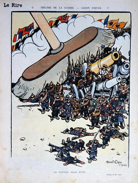 新的俄罗斯扫帚"，1914年12月5日 "Le Rire "杂志的漫画（彩色平印）。 作者 马塞尔·阿马布尔·OL·卡皮