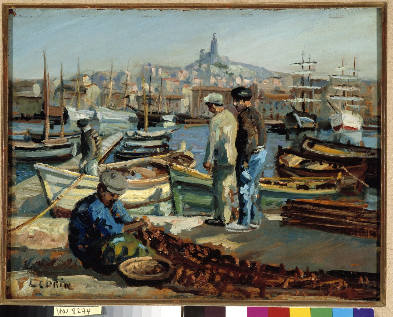 Pecheurs sur le quai du port de Marseille 马塞尔-莱普林（1891-1933 年）的绘画 必须注明： 普罗旺斯问候基金会收藏，马赛 作者 马塞尔·勒普林（Marcel Leprin）