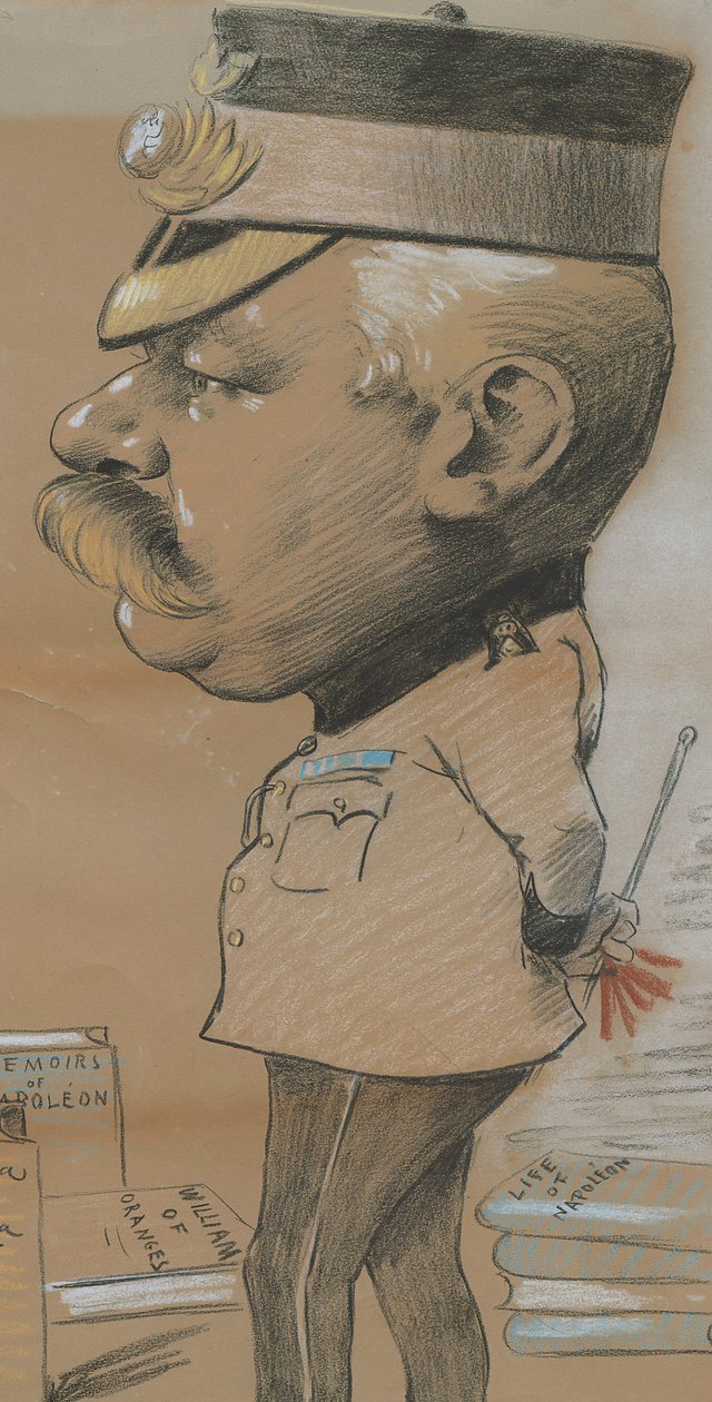 1893年，身份不明的皇家海军陆战队轻型步兵中校漫画（彩色粉笔在纸上） 作者 马塞尔·皮克（Marcel Pic）