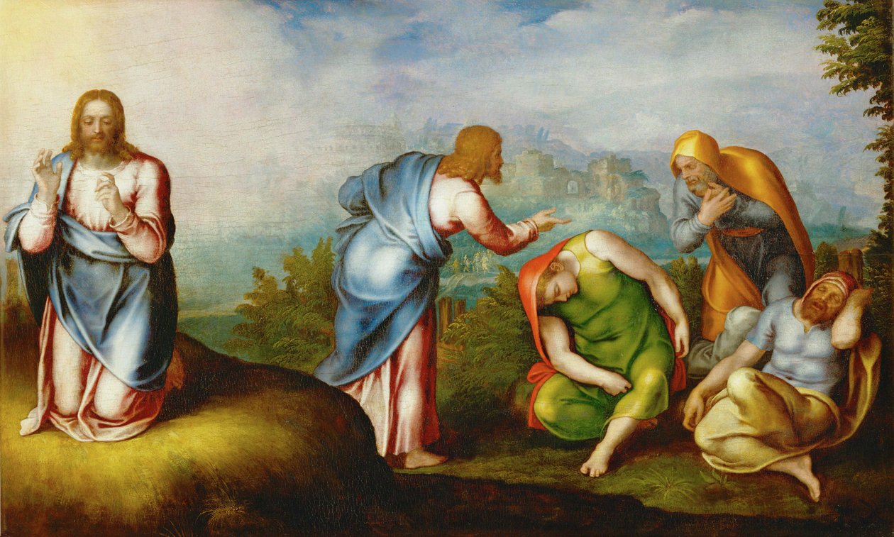 基督在橄榄山上》，约 1560-70 年（杨木油画） 作者 马切洛·维努斯蒂