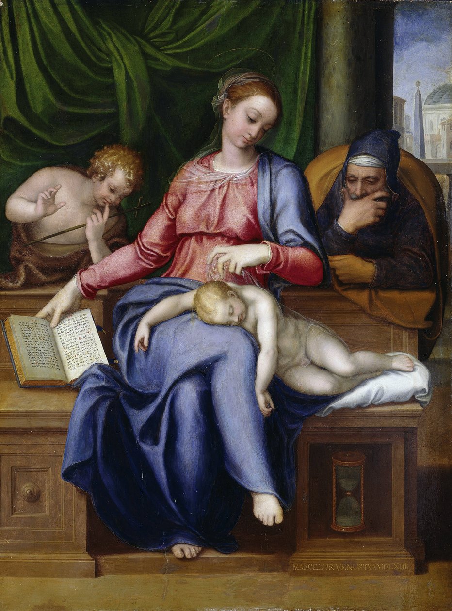 Madonna del silenzio (圣母和孩子以及作为男孩的施洗者约翰) par Venusti, Marcello (1512/15-1579).木板上的油彩 作者 马切洛·维努斯蒂