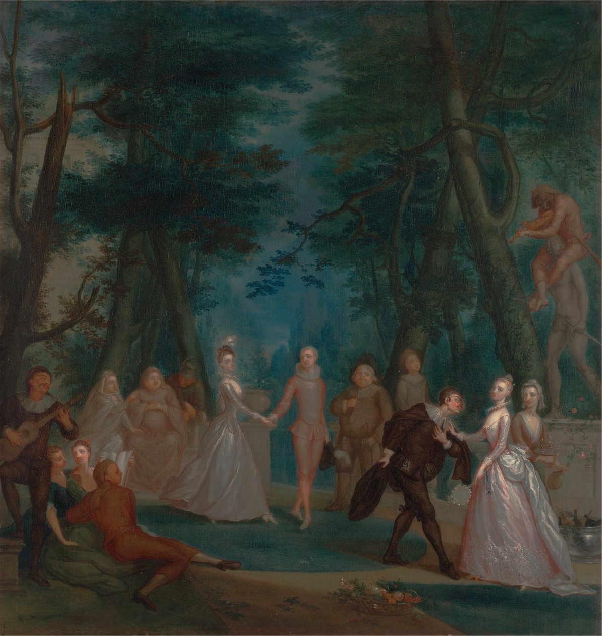 在公园的场景，与Commedia dell&39;Arte的数字 作者 马塞勒斯·拉隆（Marcellus Laroon）
