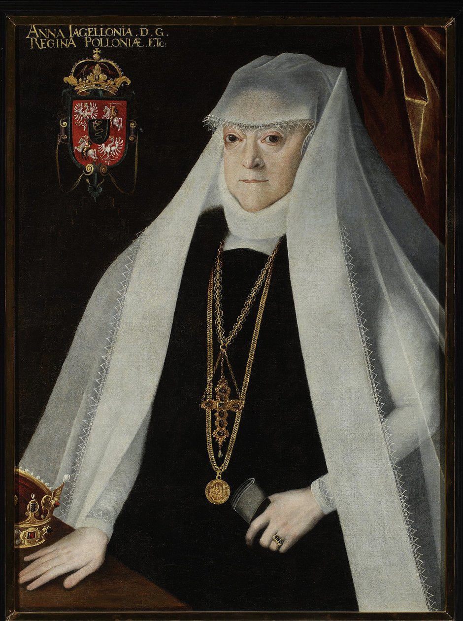 Anna Jagellon, reine de Pologne - Portrait of Anna Jagiellon (1523-1596), queen of Poland, by Kober, Martin (1550-1609). Oil on canvas, before 1596. Muzeum Narodowe, Warsaw 作者 马辛·科伯（Marcin Kober）