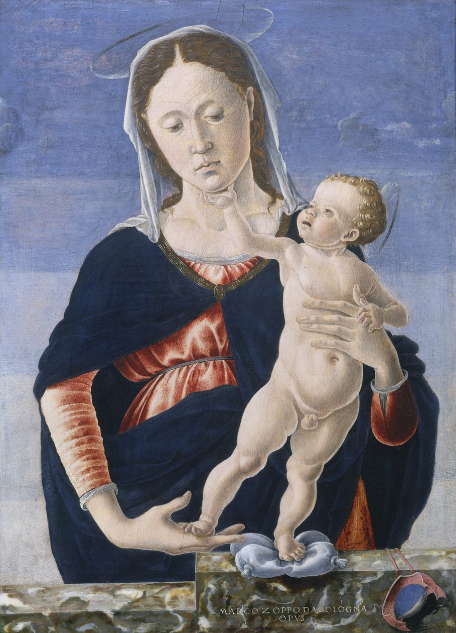 麦当娜和儿童，c.1467-8（杨树面板上的蛋彩画） 作者 马克·佐波