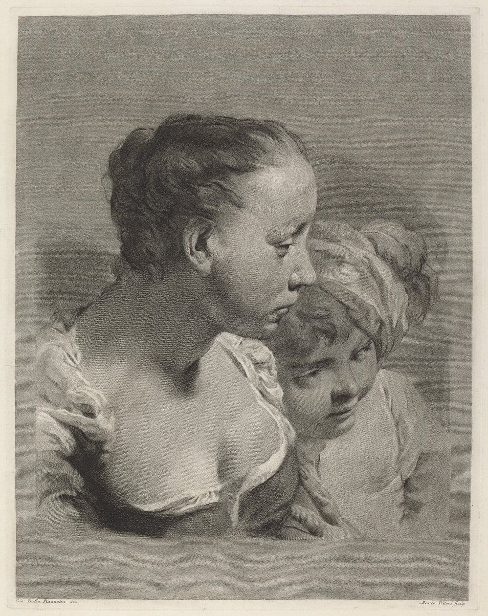 面向右侧的年轻女子和男孩 作者 Marco Alvise Pitteri 在 Giovanni Battista Piazzetta 之后