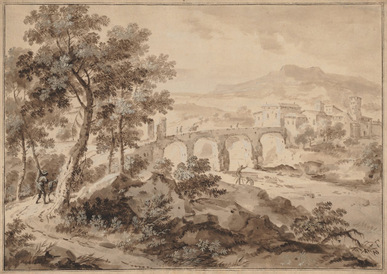与桥梁景观，1700-1729年。 作者 马可·里奇