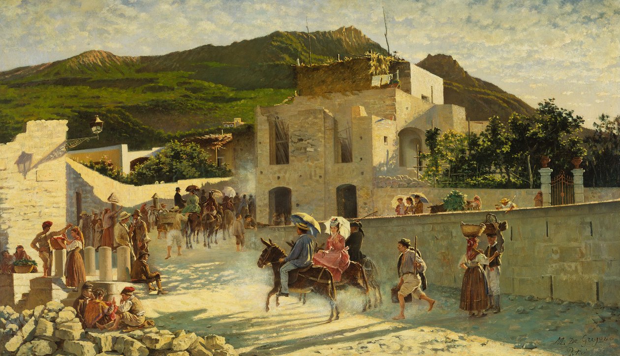 步行到卡普里岛，c.1867（布面油画） 作者 马可·迪·格雷戈里奥（Marco di Gregorio）