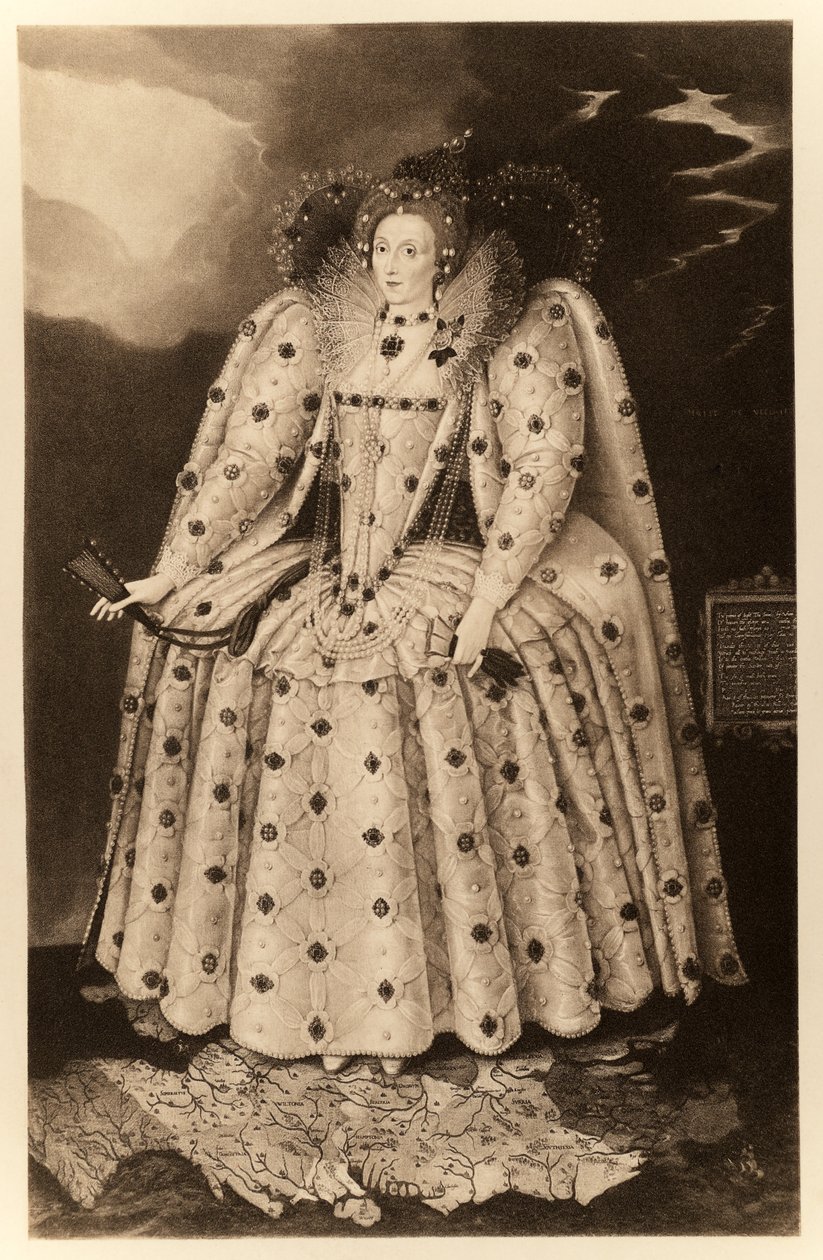 女王伊丽莎白一世（&39;The Ditchley Portrait&39;），来自&39;James I and VI&39;，由Manzi Joyant und Co. Paris印刷，1904年（珂罗版） 作者 Marcus Garret Gheeraerts the Younger