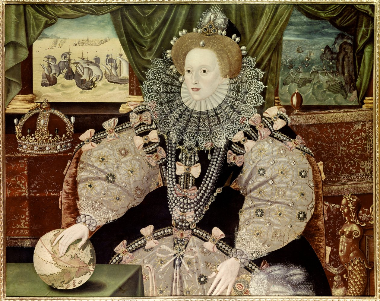 英国女王伊丽莎白一世肖像，又称 "无敌舰队 "肖像，约 1588 年（木板油画） 作者 马库斯·盖埃拉特（Marcus Gheeraerts）