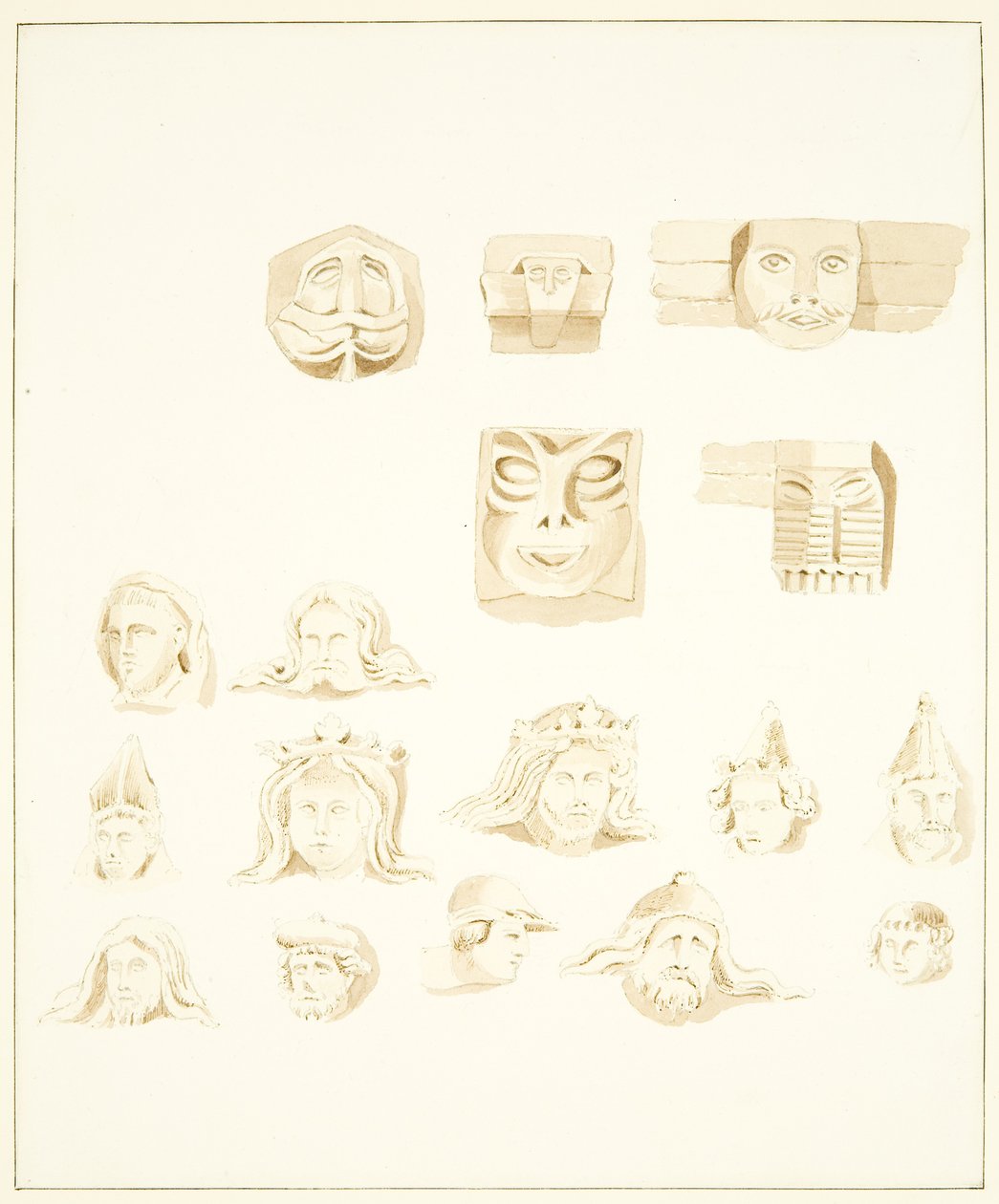 5 Grotesque Heads in the Belfry of Bristol Cathedral and 12 others (pencil & watercolor on paper) 作者 马库斯·霍姆斯（Marcus H.Homes）