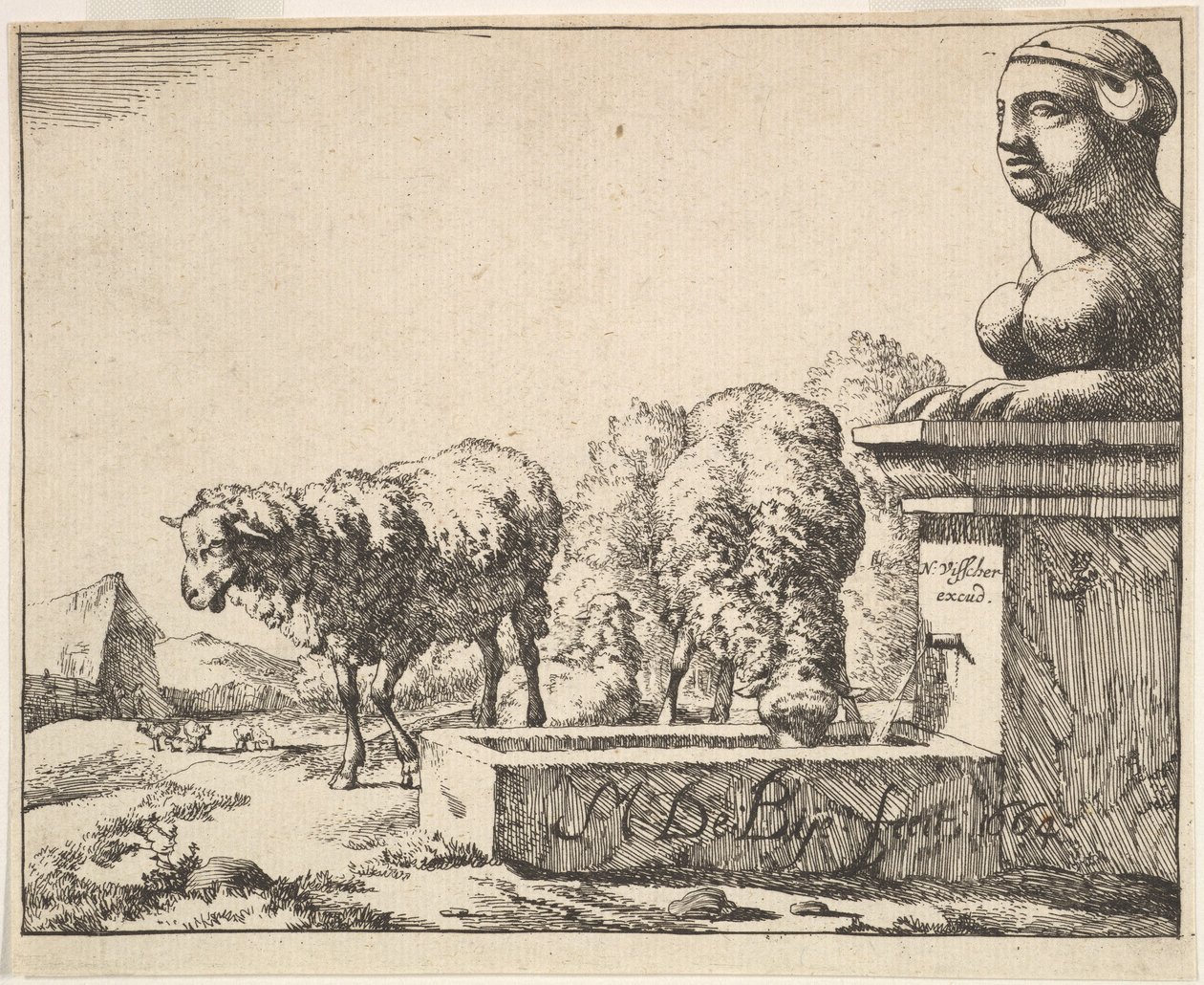 绵羊，来自一套16张的版画，1664年。 作者 马库斯·德拜