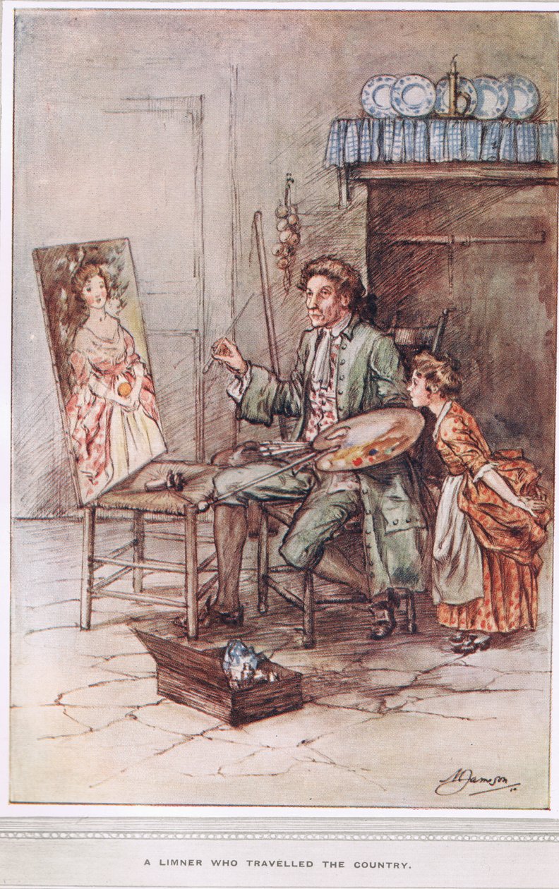 一个旅行全国的Limner，来自Oliver Goldsmith的“韦克菲尔德牧师”的插图，c.1910 作者 玛格丽特·詹姆森