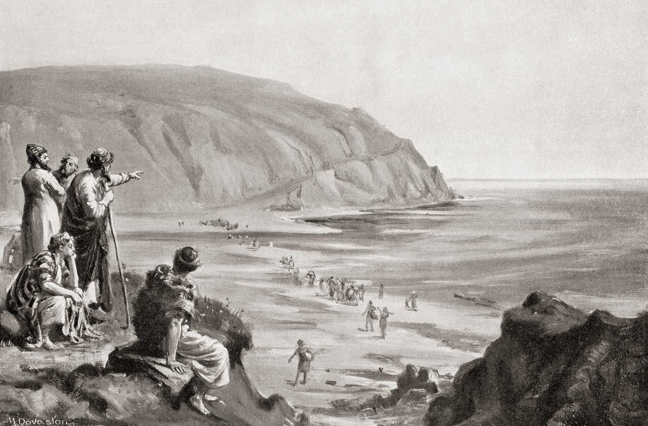 腓尼基人抵达地中海东岸，约公元前 1500 年，摘自哈钦森《民族史》，1915 年出版 作者 玛格丽特（后）多瓦斯顿